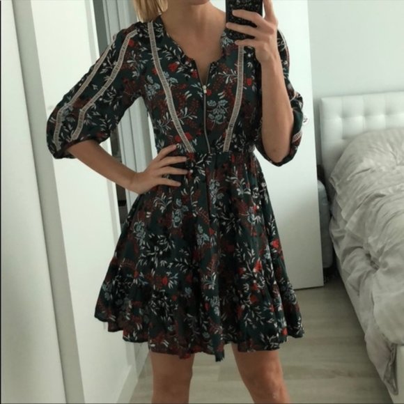 Maje Dresses & Skirts - Maje green floral dress front zipper